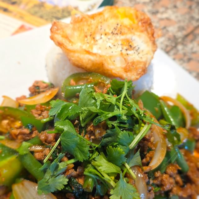 Pork & Holy Basil Stir-Fry (Pad Kra Pao) + Sunny-Side-Up Egg.