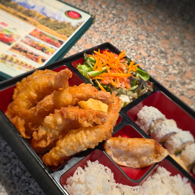 Japanese Tempura Shrimp Bento Box.